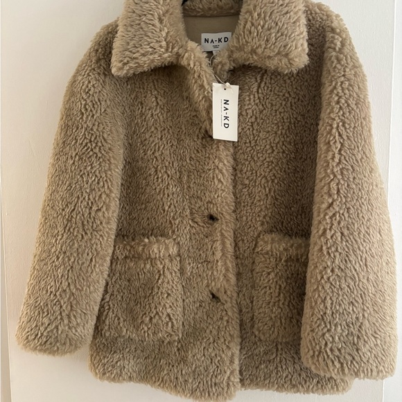 NA-KD Tan Faux Fur Coat - Picture 1 of 4